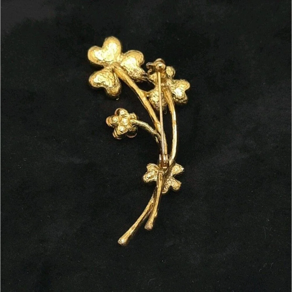 Vtg Floral Bouquet Brooch Pin Amber Aurora Borealis AB Rhinestone Gold Tone MCM